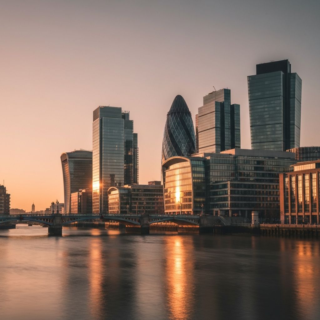 The City of London financial district at dusk